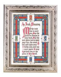  AN IRISH BLESSING IN A FINE DETAILED SCROLL CARVINGS ANTIQUE SILVER FRAME 